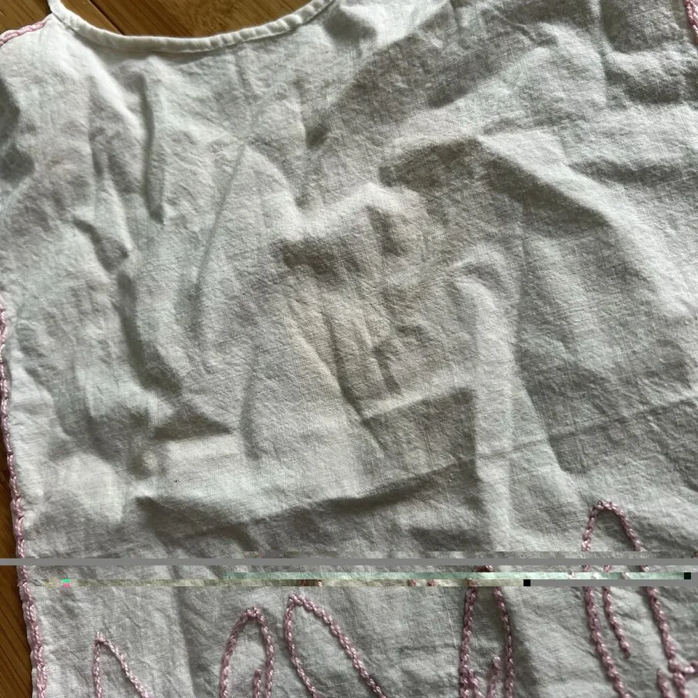 Vintage Handmade Bunny Rabbit Embroidered Baby Bib White Pink